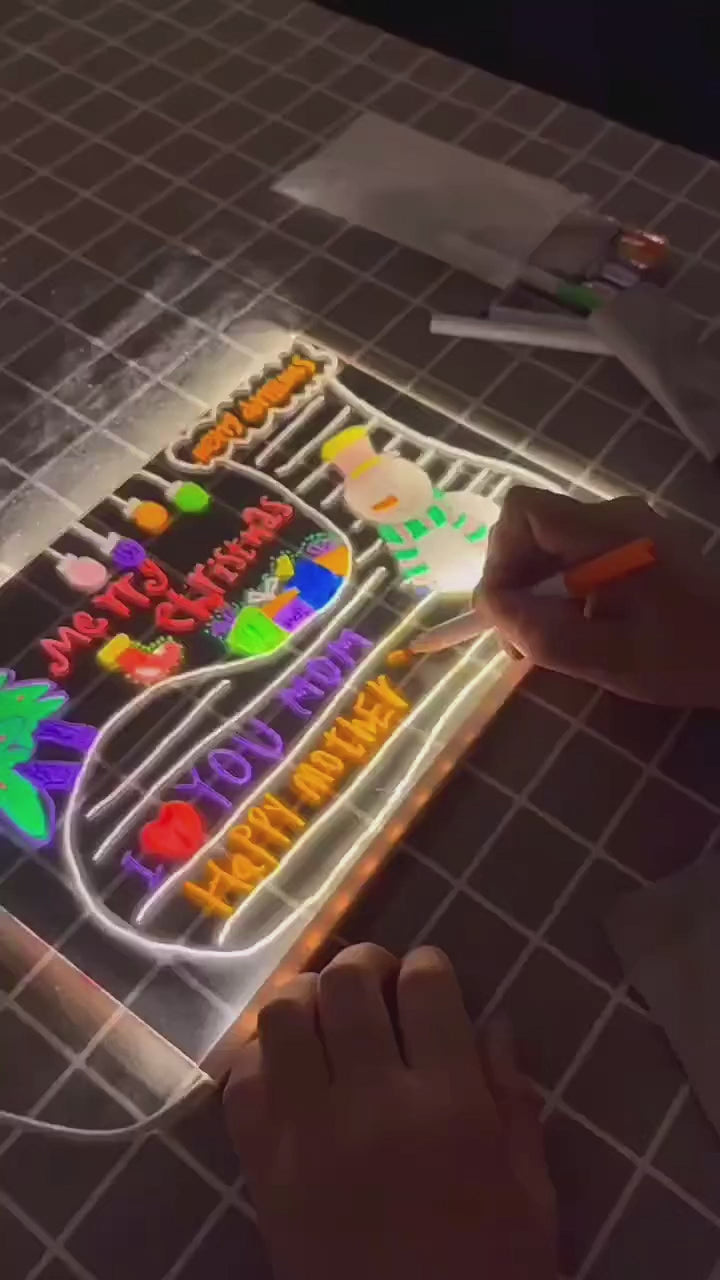 Led message writing board 6×6 inch with 7 neon markers