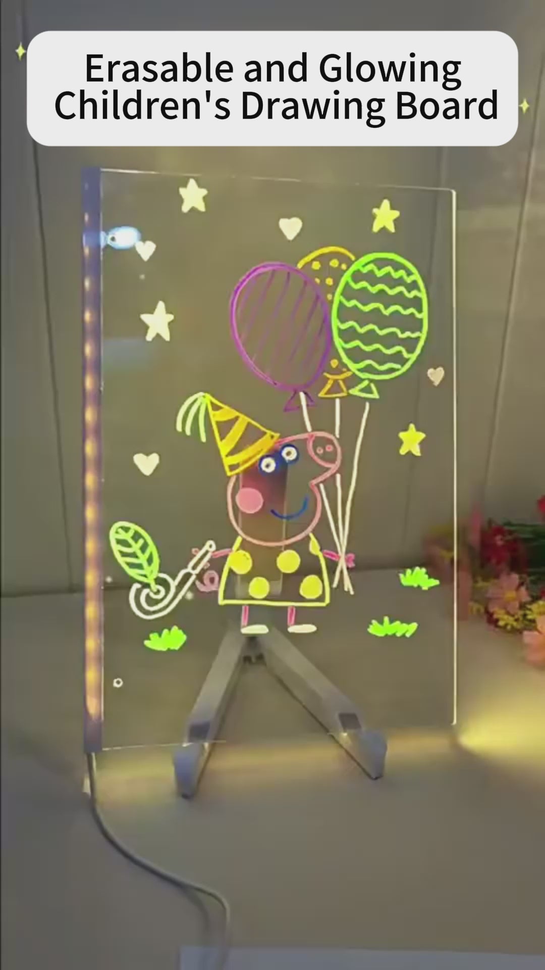 Led message writing board 6×6 inch with 7 neon markers